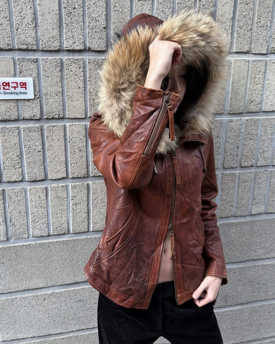 리얼 레더 퍼 후디 디테일 슬림자켓 상품이미지2