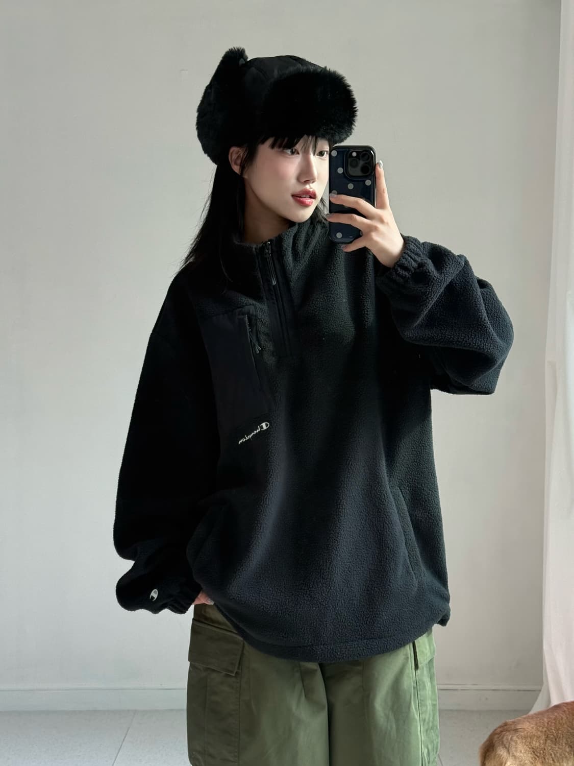 챔피온 블랙 후리스 반집업 상품이미지1