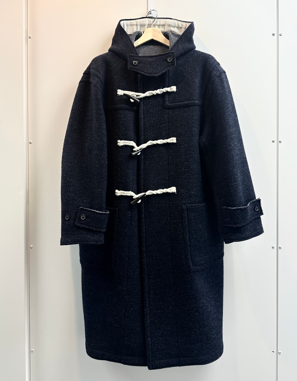 쿠어 오버사이즈 알파카 블렌드 더플 코트 (M, 다크네이비멜란지/민트급) 상품이미지2