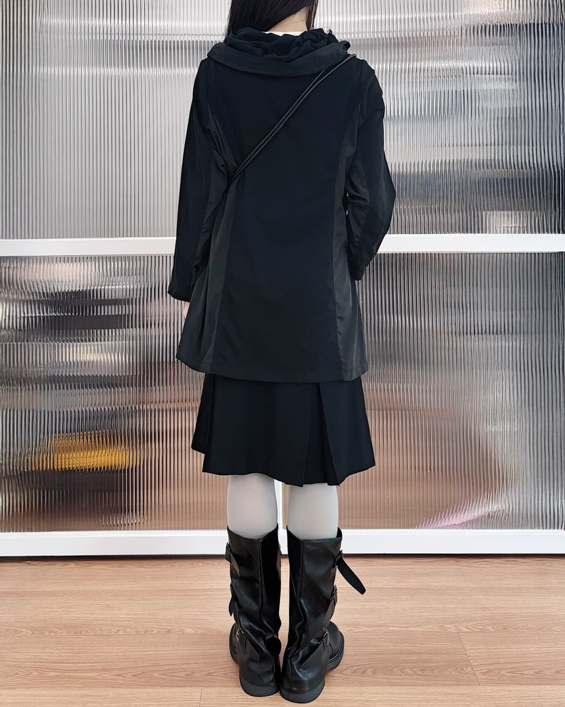 시즈쿠 우븐 배색 포인트 오버사이즈 후드 점퍼 상품이미지8