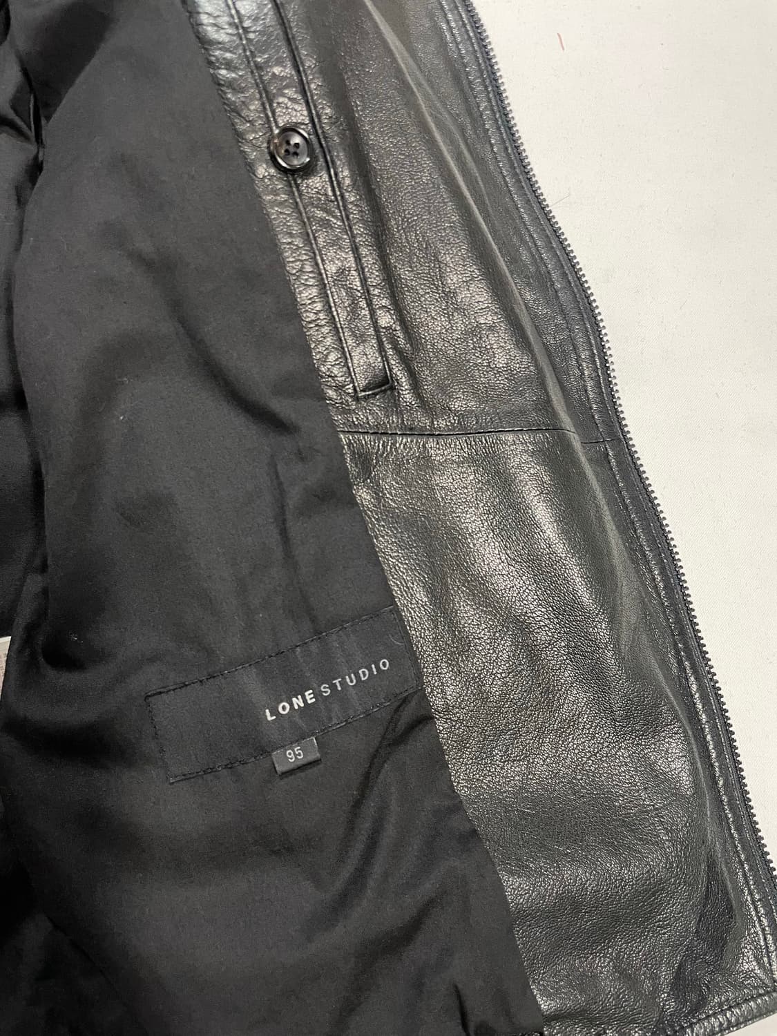 00‘s 정욱준 고트스킨 사선 바이커 자켓  상품이미지9