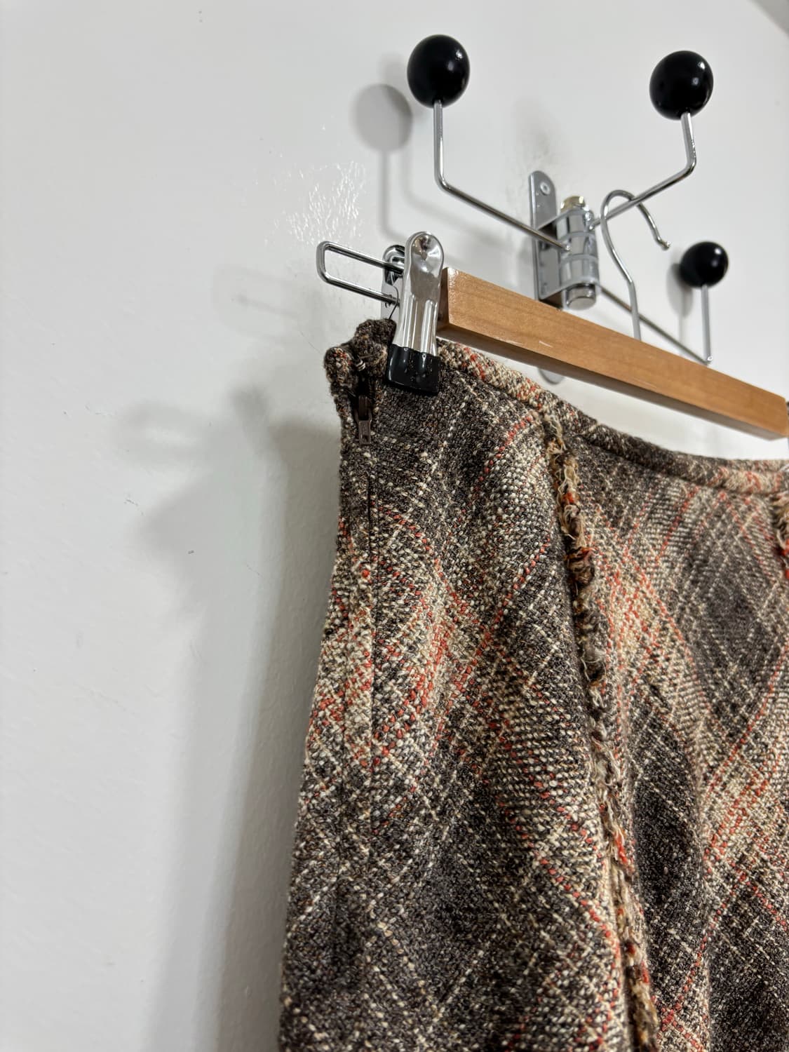 Juno 일본 빈티지 체크 트위드 태슬 울 스커트 치마 상품이미지6