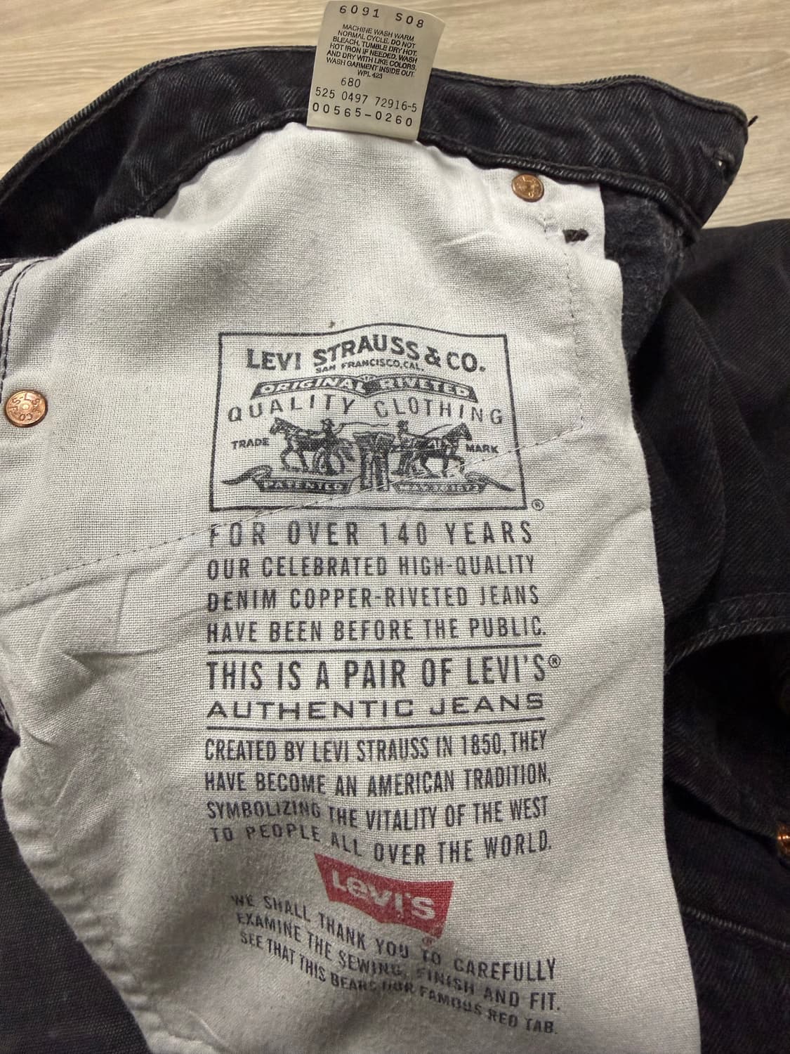 90s 리바이스 565 블랙 36x32 USA made 상품이미지5