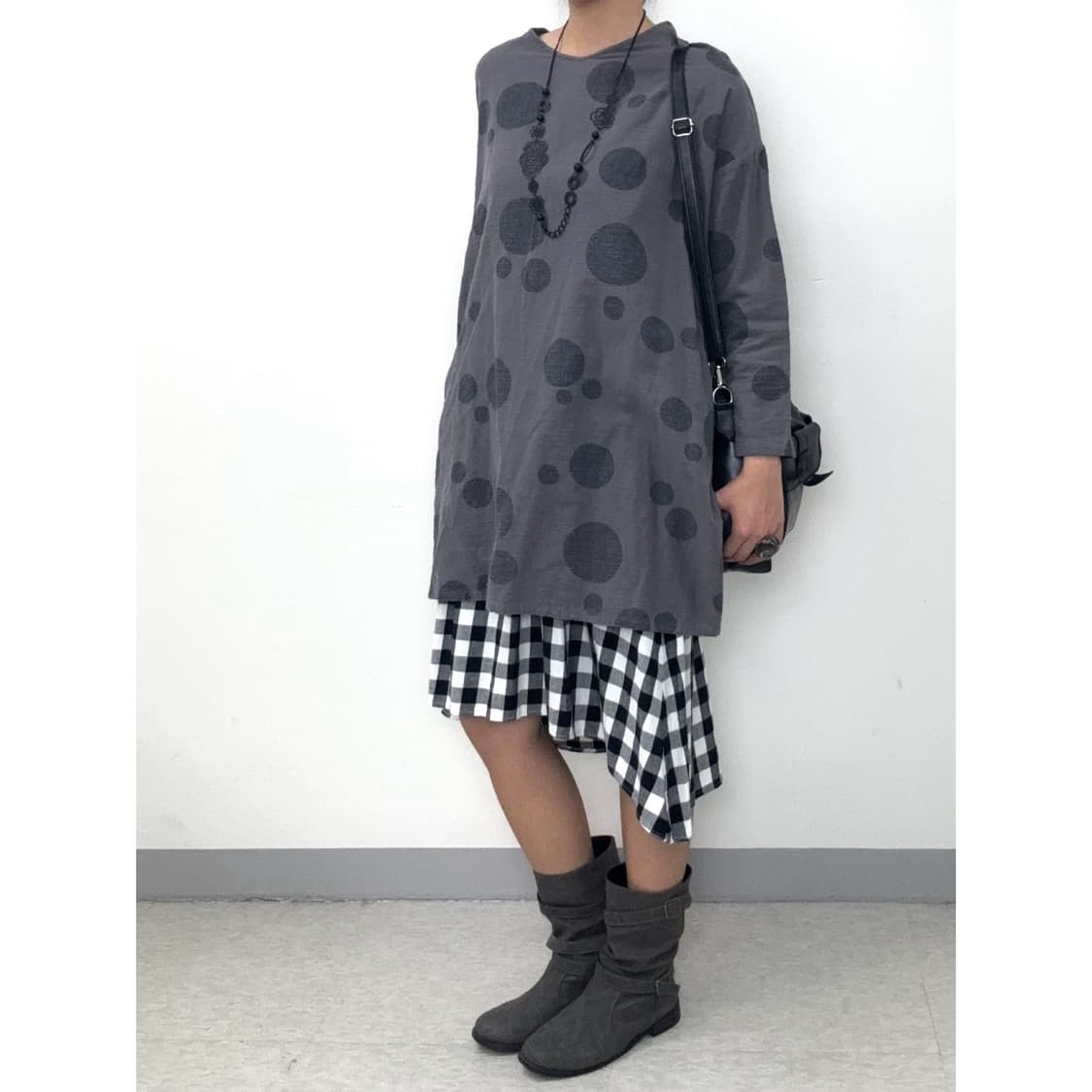 빈티지 그레이 도트 원피스 상품이미지3