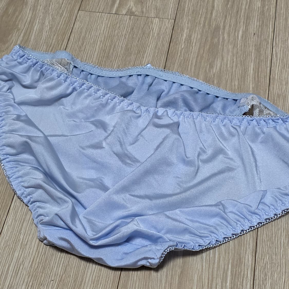 일본빈티지) 새틴 하늘색 꽃무늬 로맨틱 팬티 상품이미지3