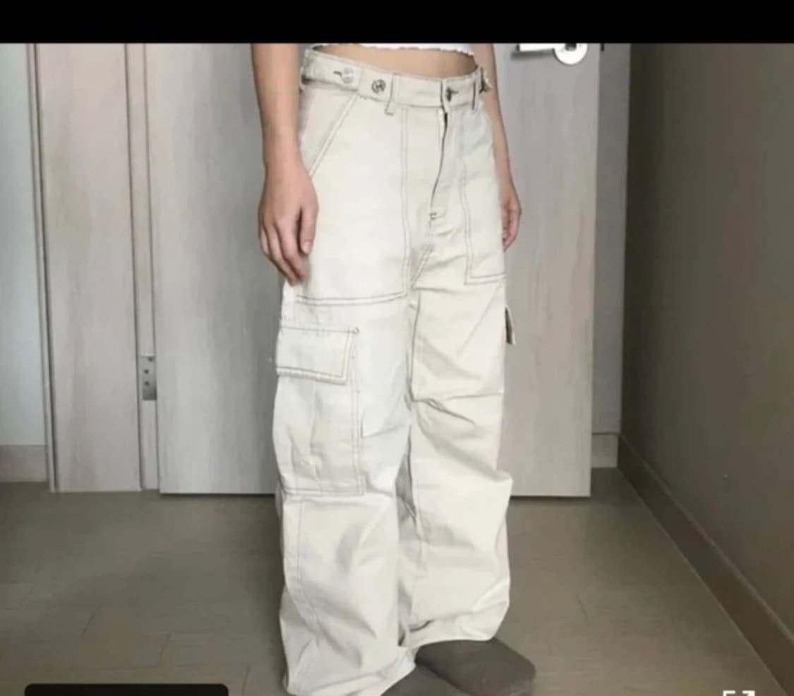 허리 단추 아이보리 카고 팬츠 상품이미지1