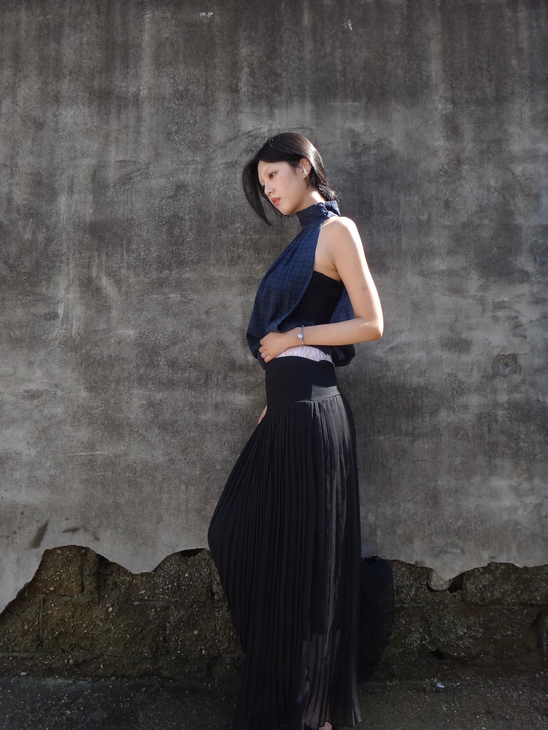 waist banding pleats skirt / black 상품이미지1