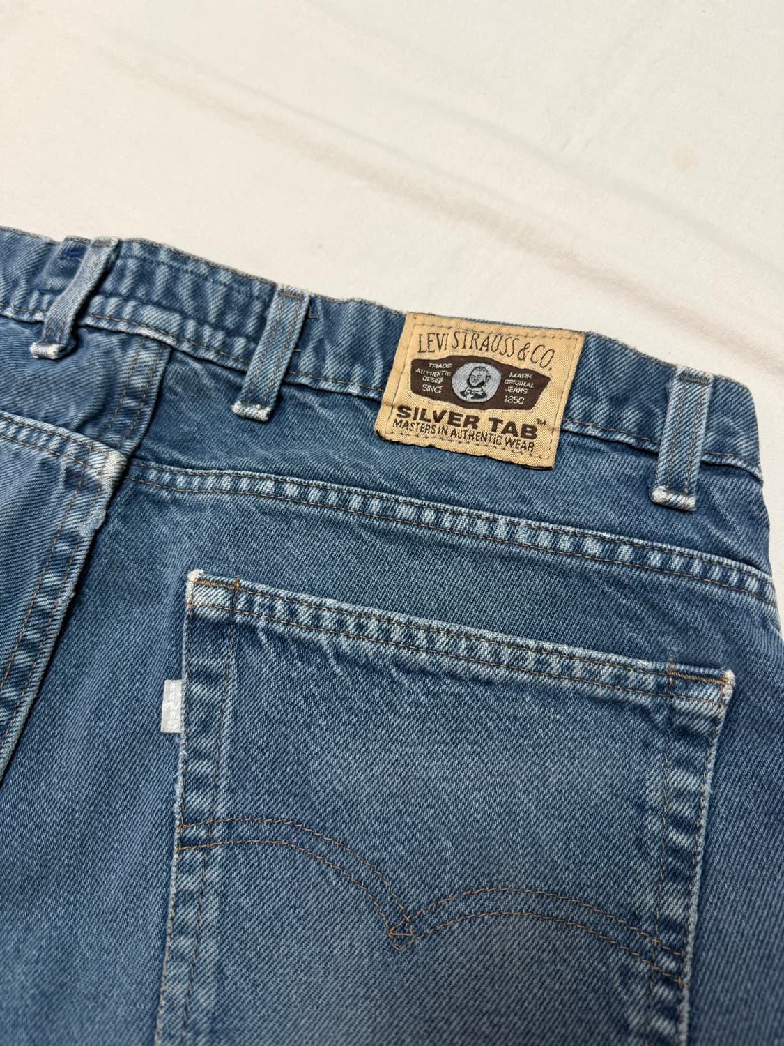 [36X32] 90s 리바이스 실버탭 초판 와이드 배기진 블루 상품이미지3