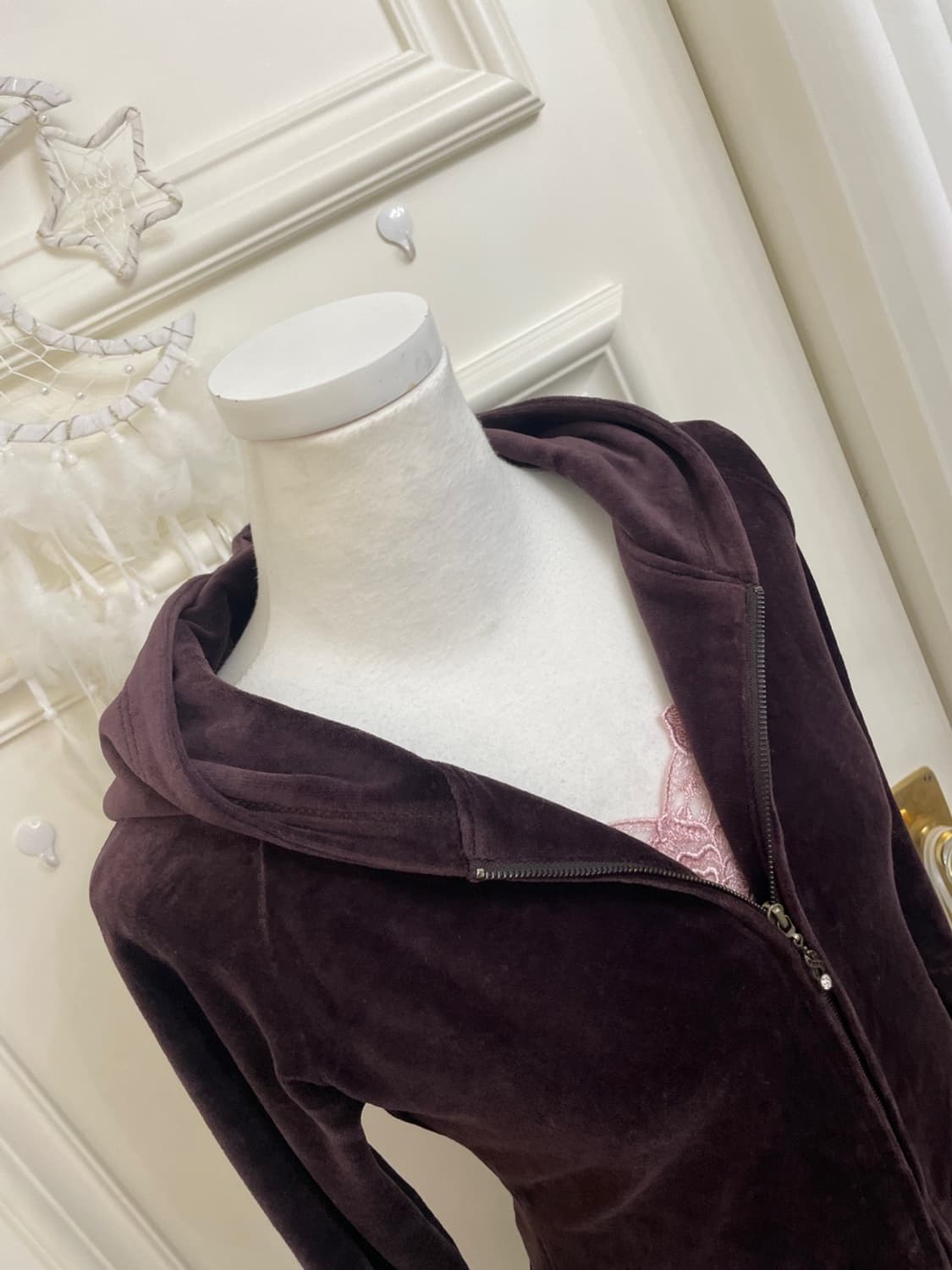 LEST ROSE lace trim velvet fairy hoodie- 상품이미지9