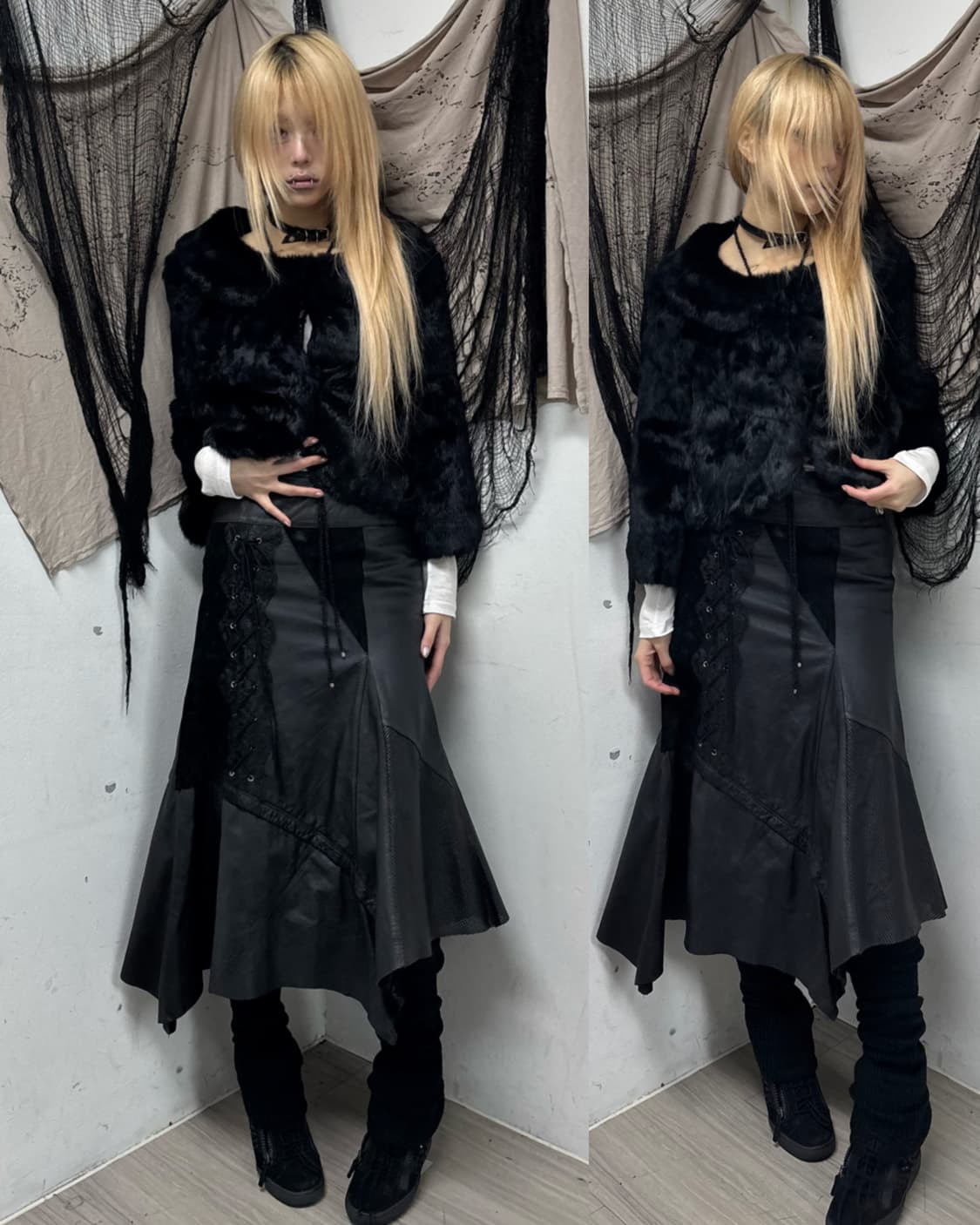 Rabbit Fur Black Wide Cuff Jacket 상품이미지1