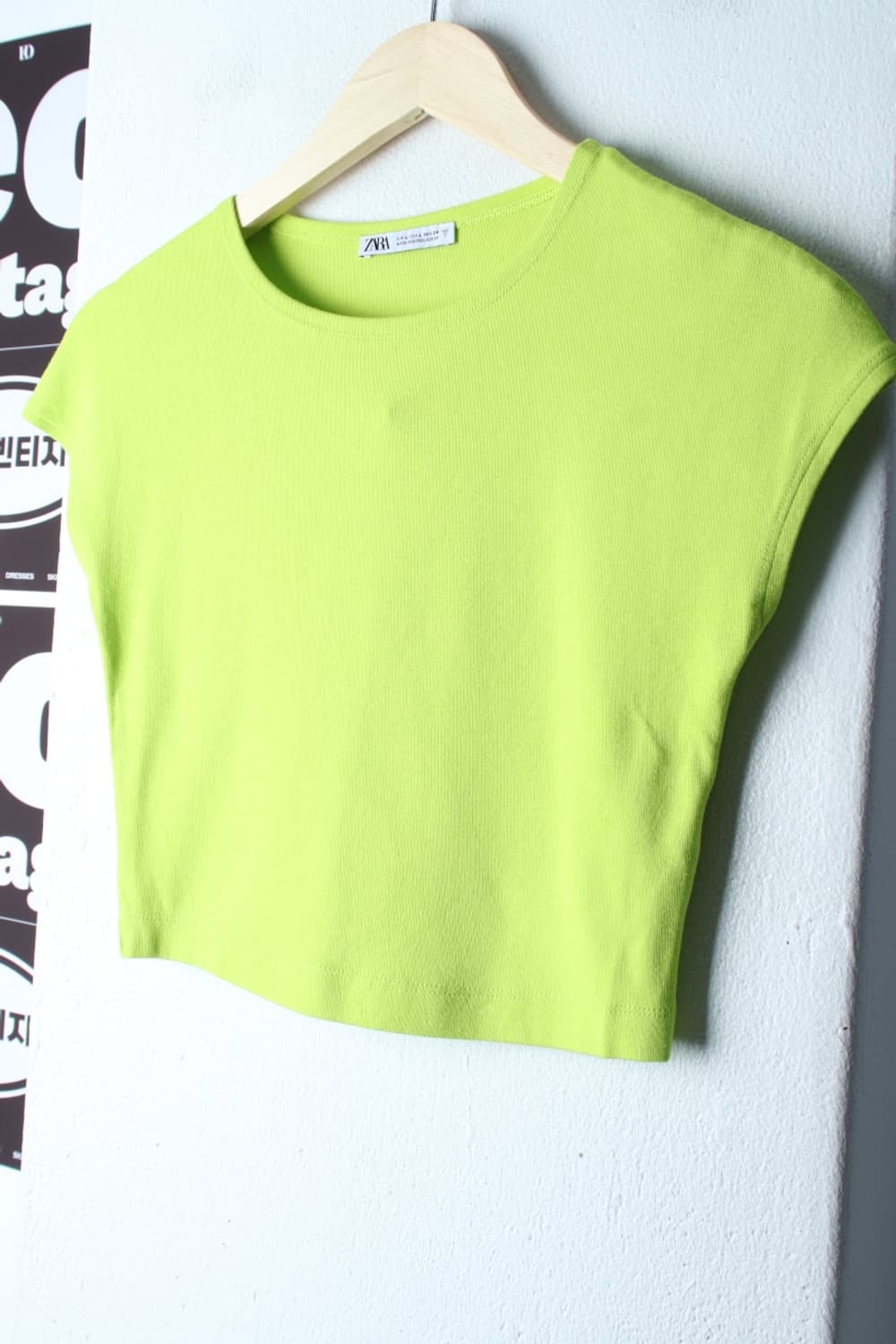 W(L-XL) 자라 반팔 티셔츠 반소매 연그린 크롭 무지-H32481 상품이미지1