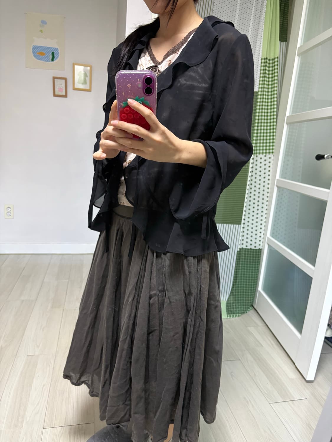 블랙 프릴 시스루 가디건 상품이미지7