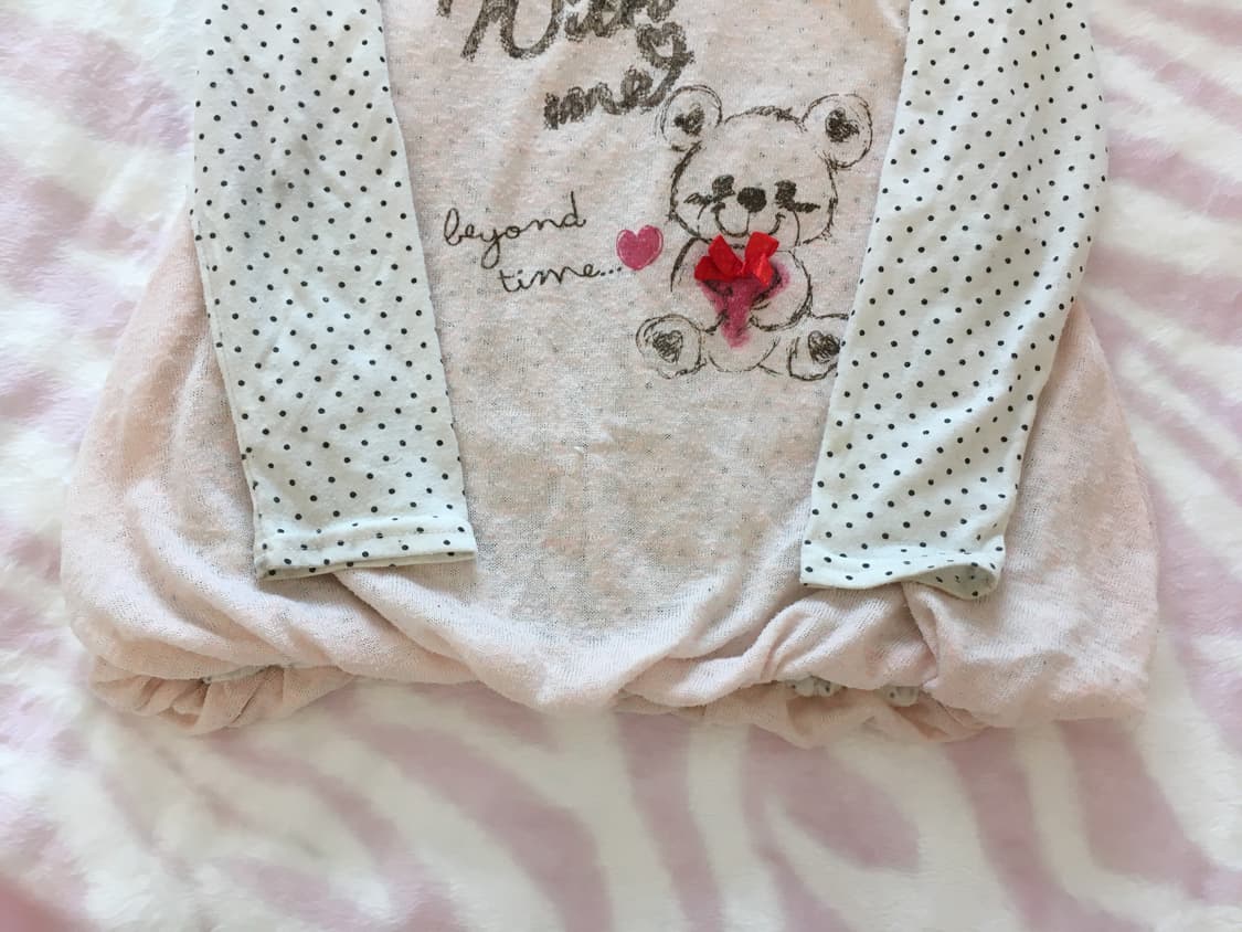 코지 베어 레터링 레이어드 도트 탑 라떼갸루 히메갸루 모리걸 로리타 상품이미지5