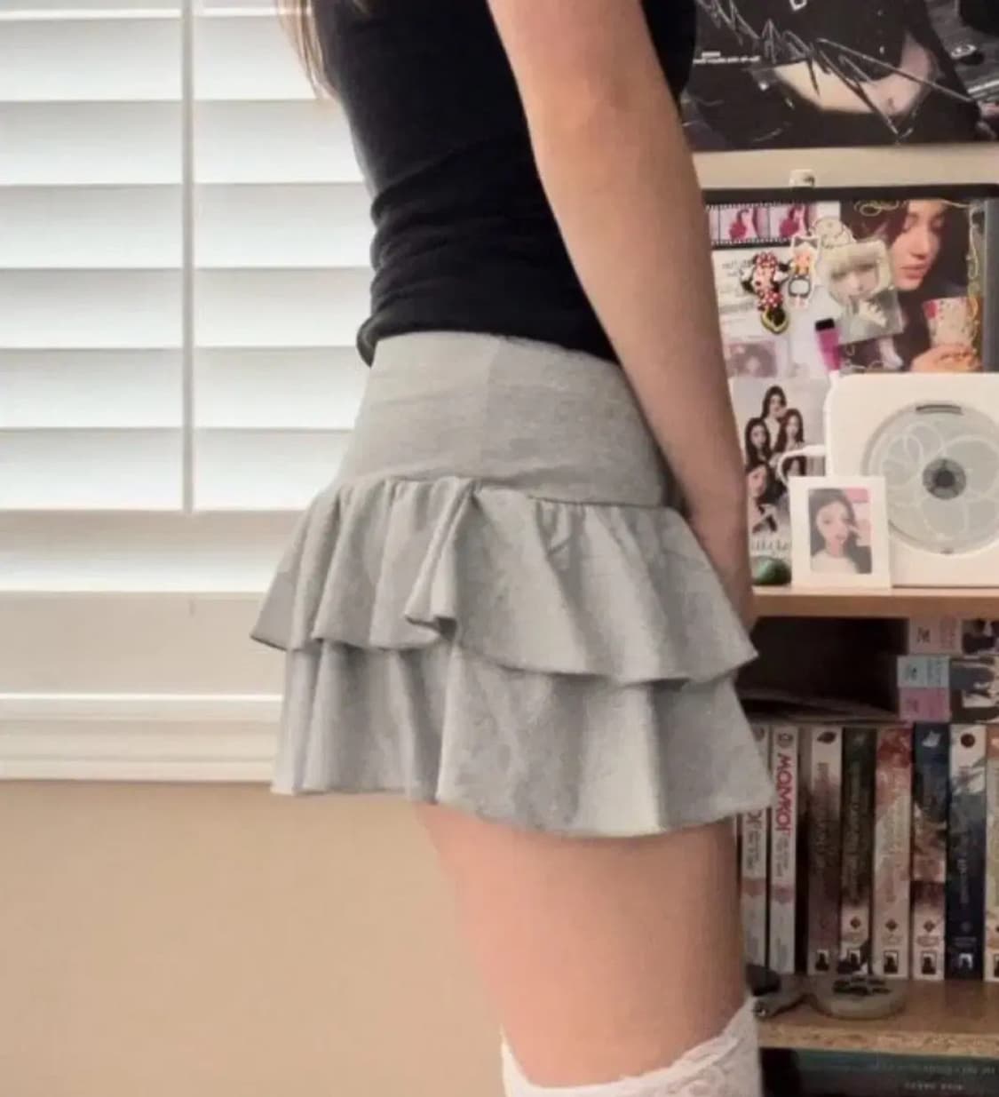 그레이 플리츠 플레어 프릴 스커트 치마 트레이닝 빈티지 갸루 상품이미지1