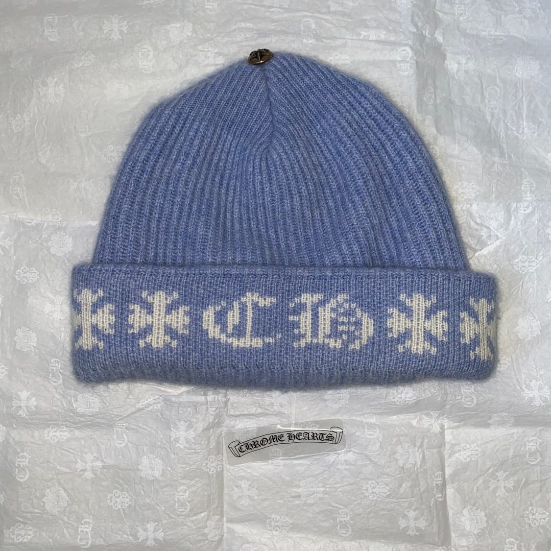 [Free] 크롬하츠 빅 대디 캐시미어 비니 라이트 블루 화이트 상품이미지1