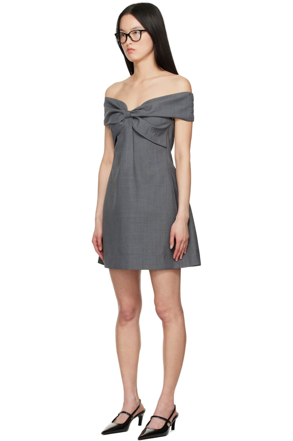 그레이 리본 오프숄더 미니 드레스 - 6 상품이미지4