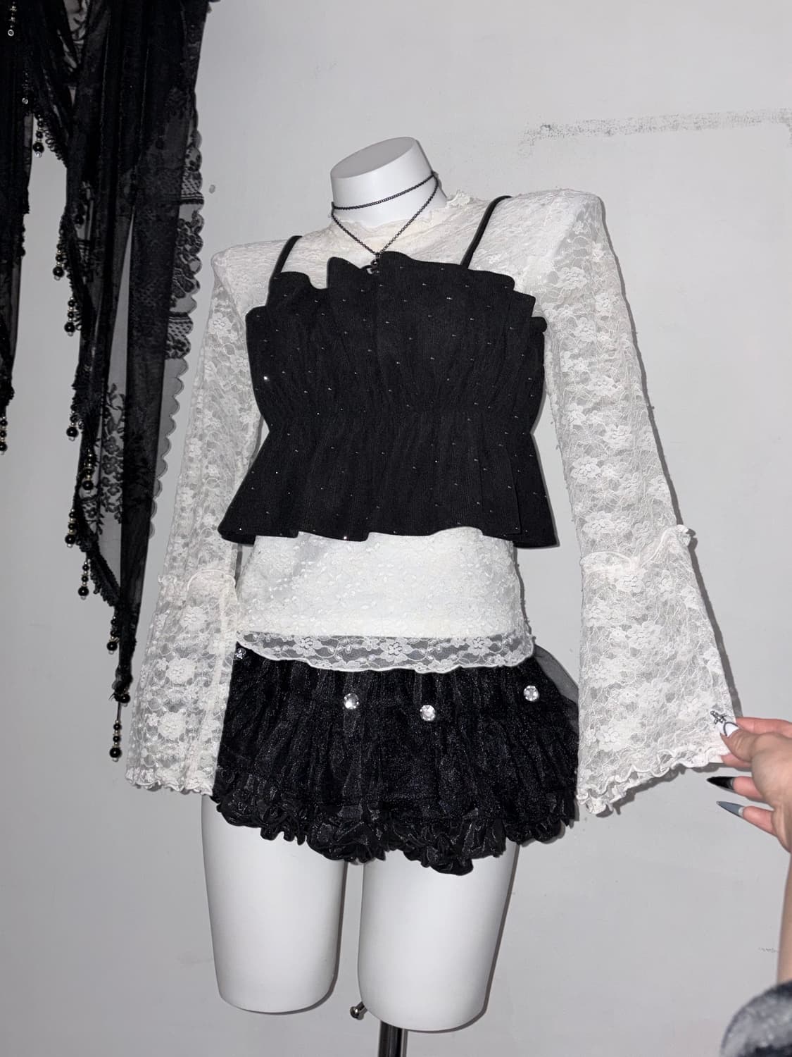 공겜여주 퍼 볼레로 코디세트 다크페어리 고스 고딕 고스로리 블랙 코디 상품이미지2