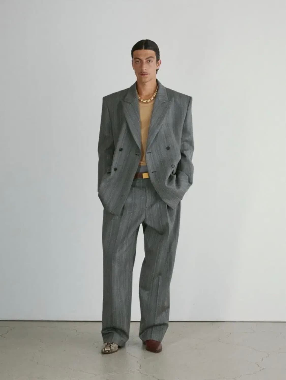 [M] 렉토 브로큰 헤링본 더블 브레스트 아워클래스 체크 블레이저 자켓 상품이미지4