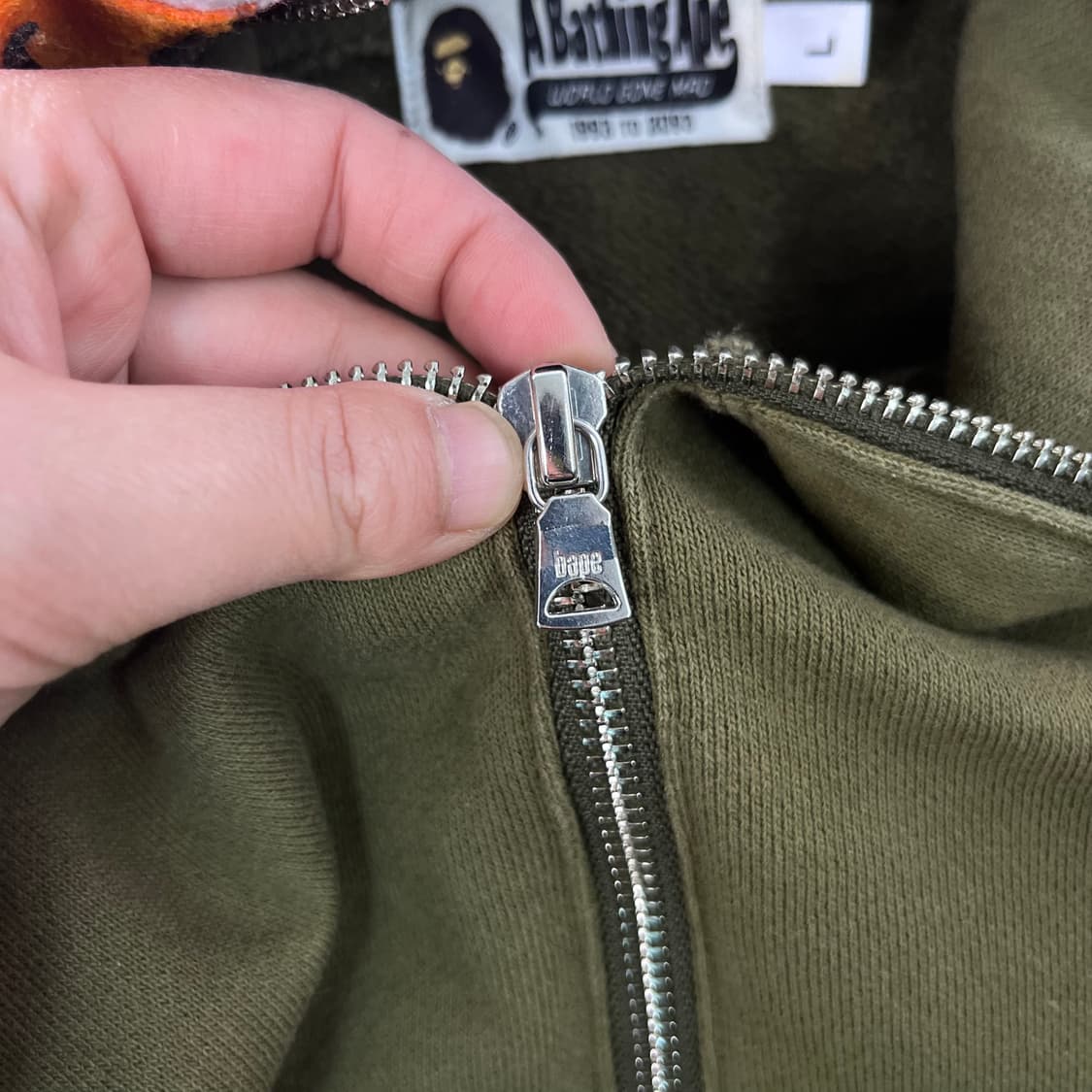 100 베이프 타이거 카키 반집업 후드티 상품이미지5