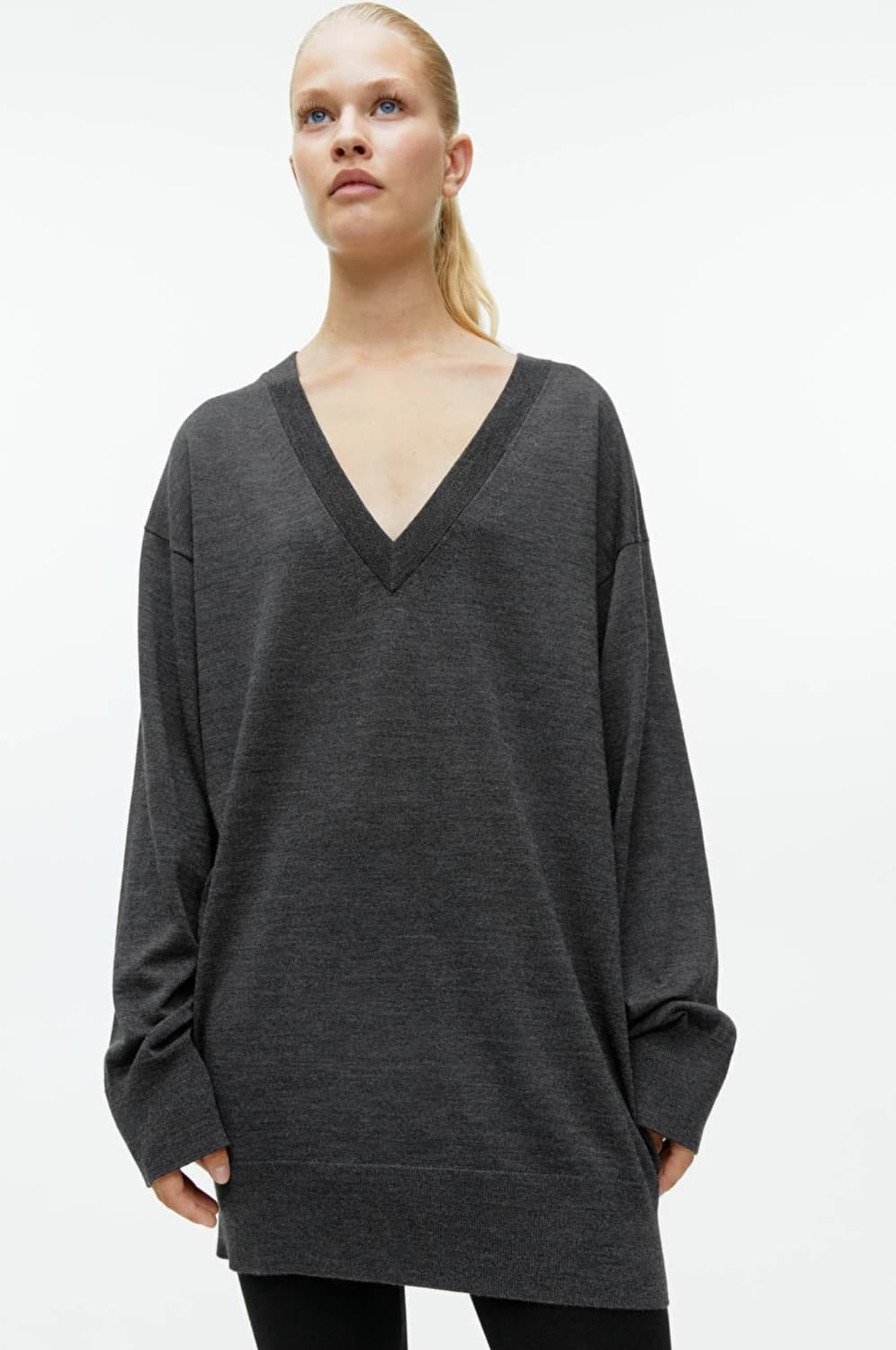 M) 새상품 아르켓 오버사이즈드 울 100 브이넥 니트 차콜 상품이미지9