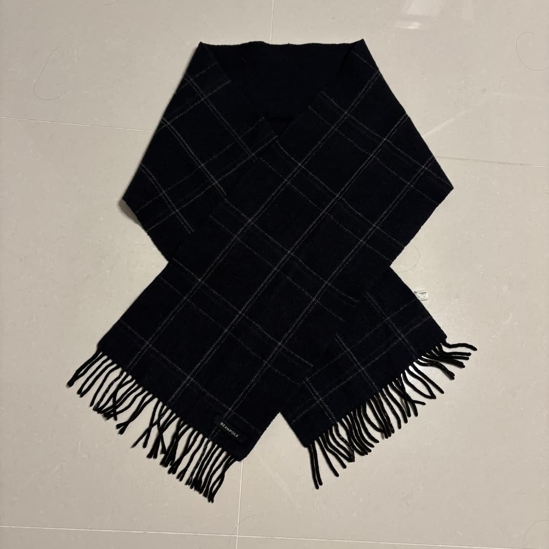 정품 빈폴 네이비 체크 양면 울 목도리 머플러 상품이미지4