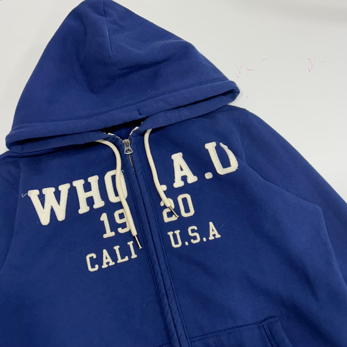 Who A U 후아유 화이트 로고 사이트 포인트 딥블루 후드집업 상품이미지4