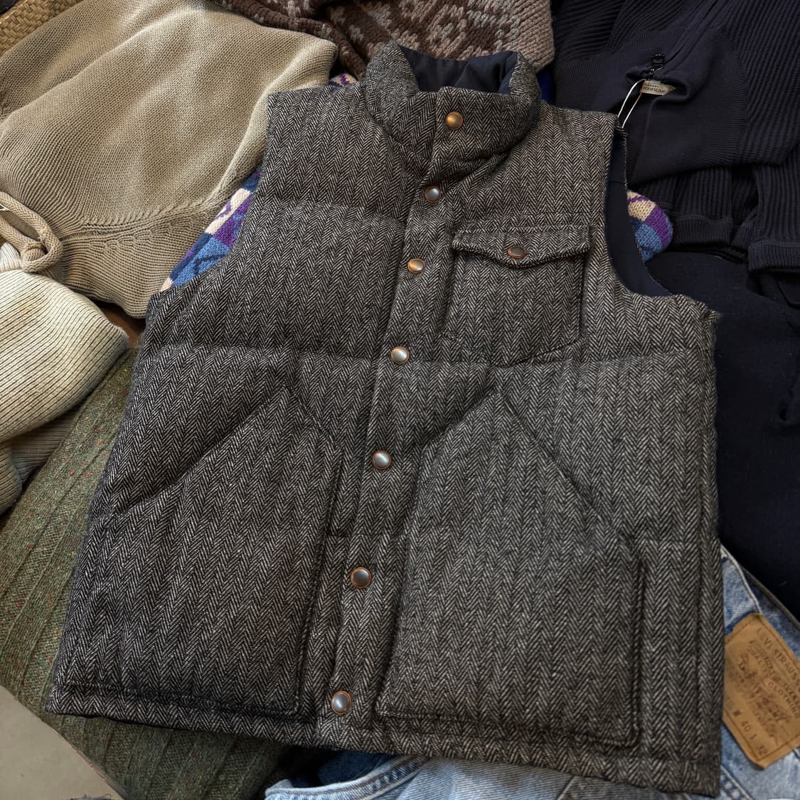 맨즈 비기 BY 타케오키쿠치 헤링본 패턴 리버서블 베스트  상품이미지1