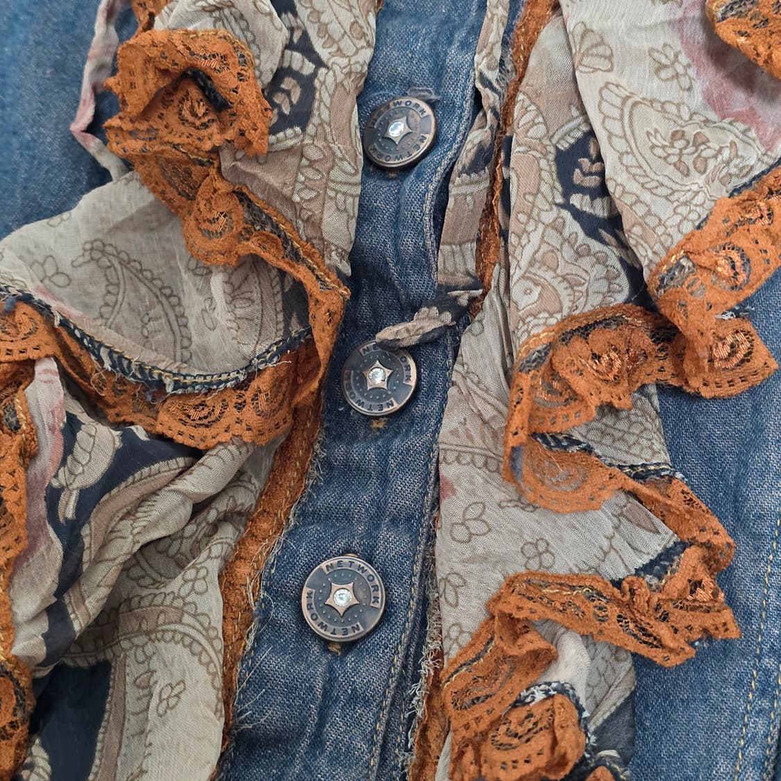빈티지) 앤틱 프릴 레이스 데님 보헤미안 y2k 셔츠블라우스 상품이미지2