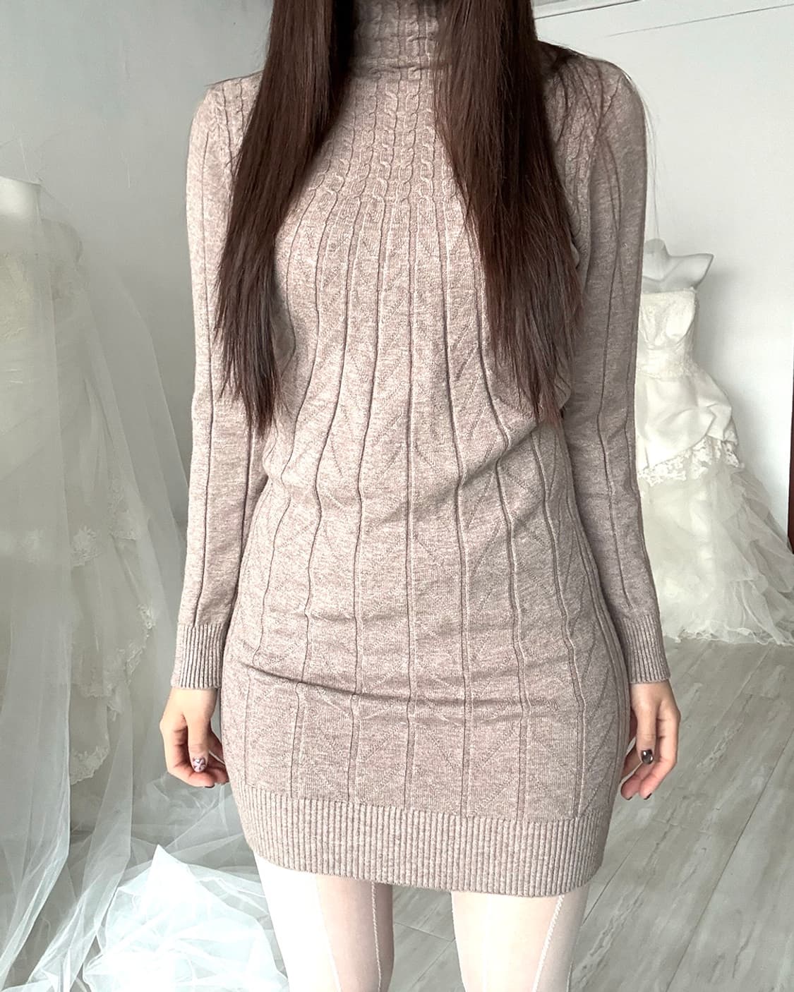 Mute beige oatmeal knit dress 상품이미지5