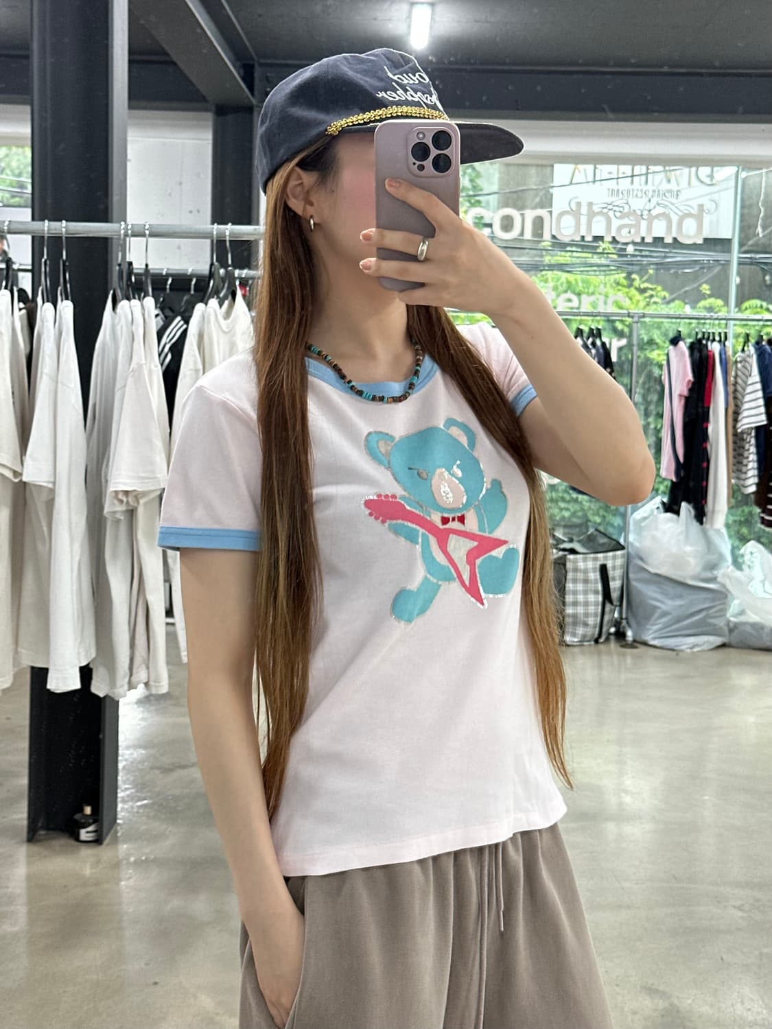 히스테릭글래머 퍽베어 반팔 링거티 스카이블루핑크 상품이미지1