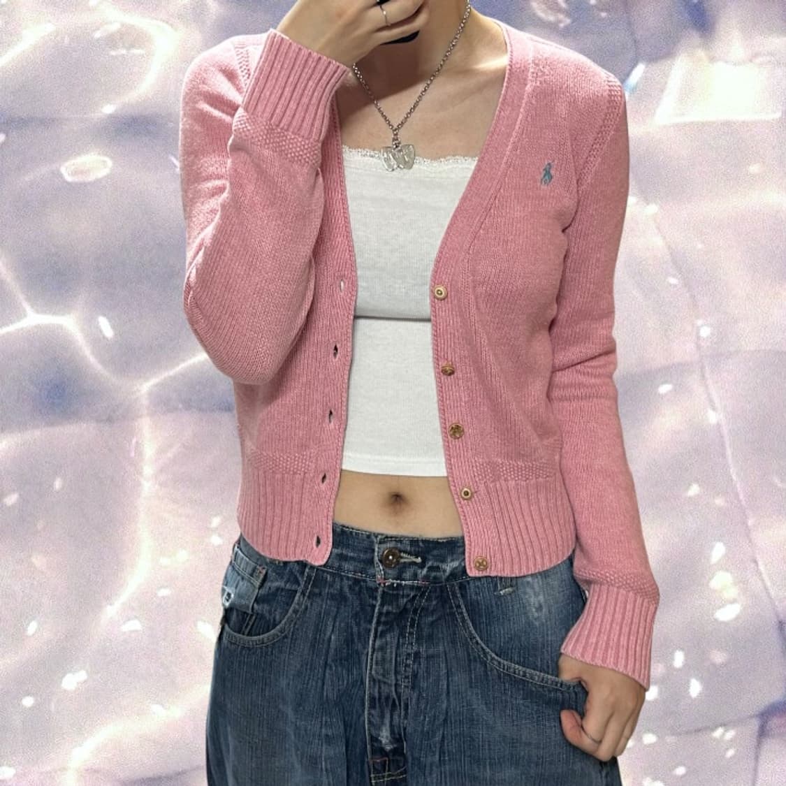 폴로 랄프로렌 브이넥 니트 가디건 핑크 상품이미지4