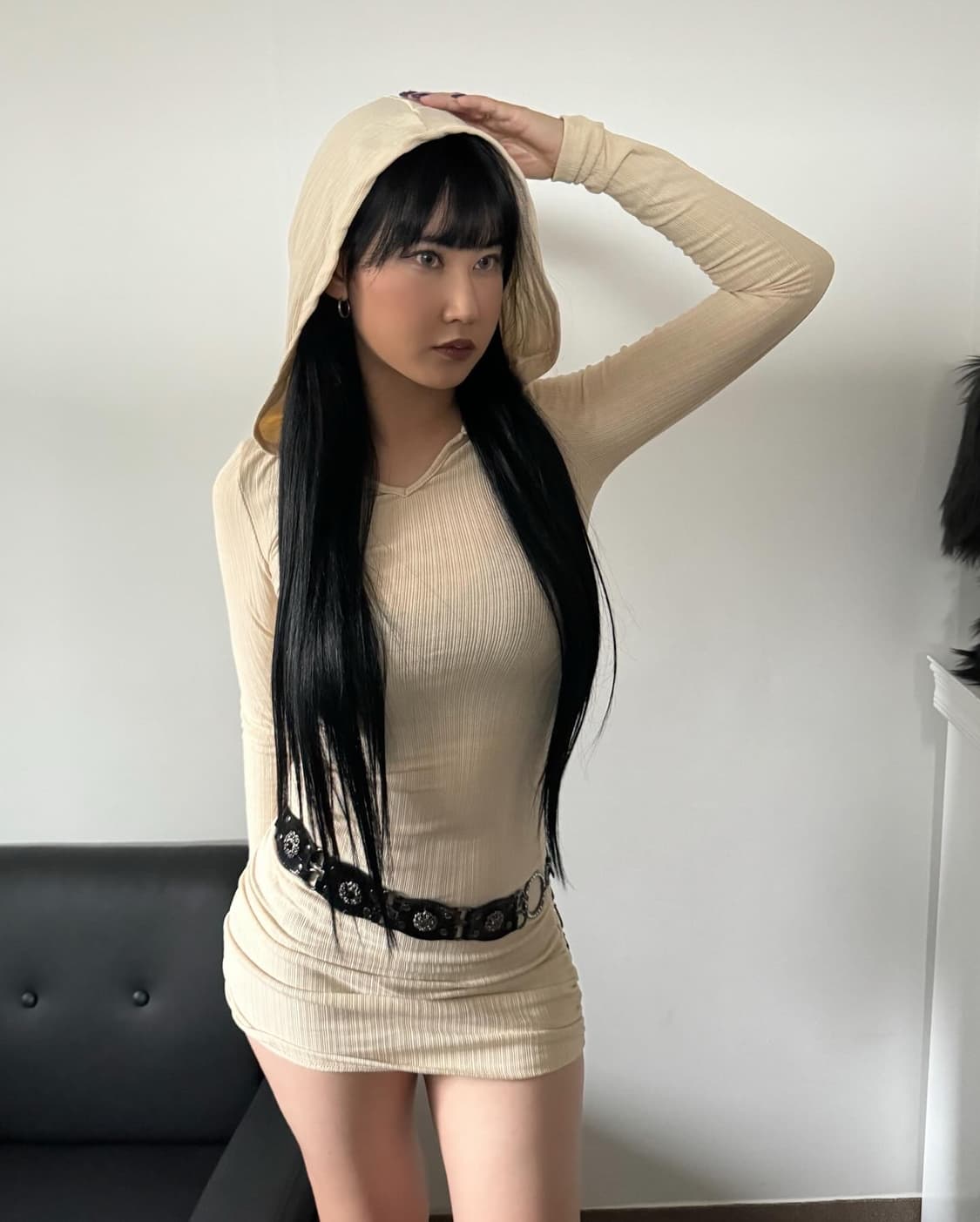 후드 기모 셔링 원피스새상품 상품이미지4