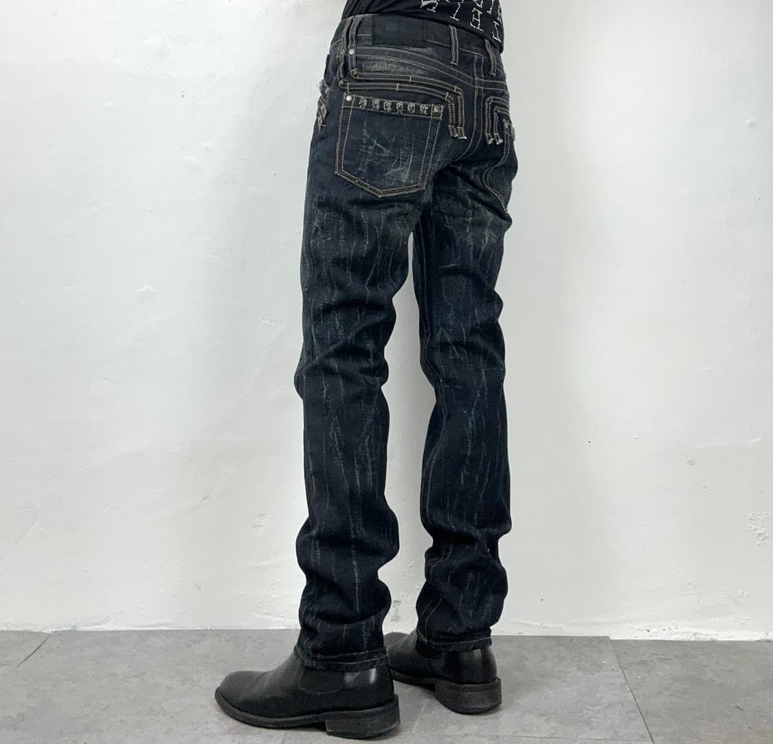 Distressed Stud Detail Dark Indigo Denim 상품이미지3