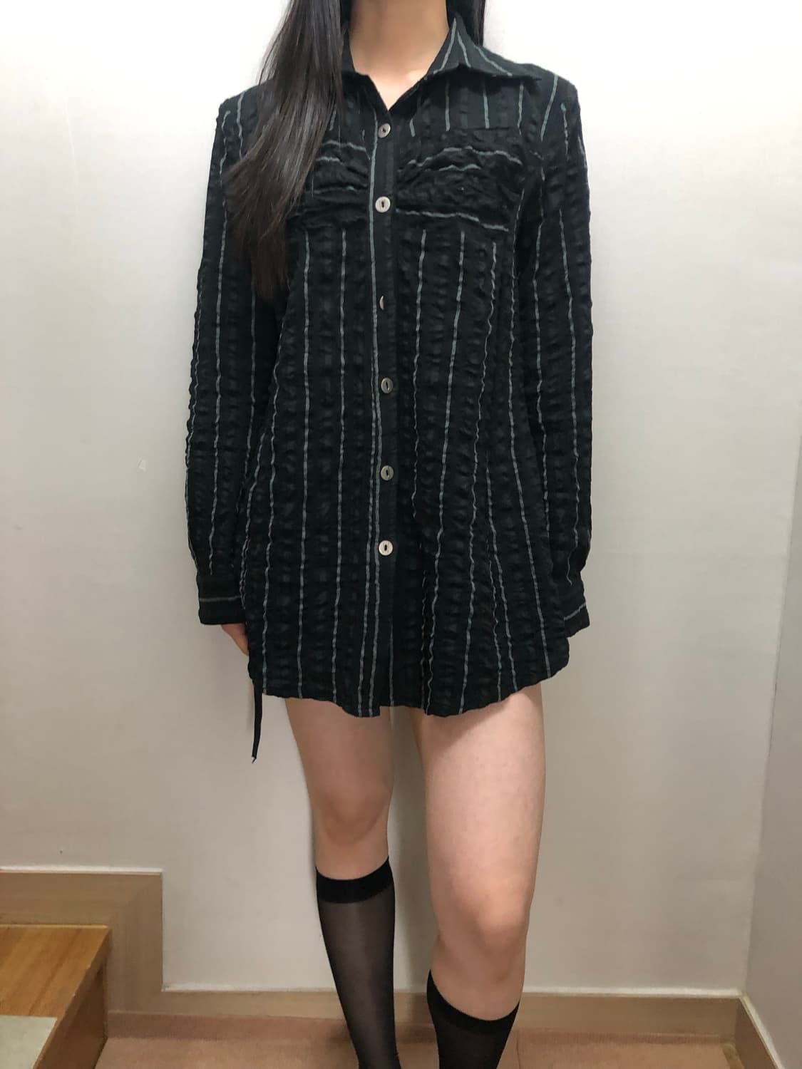 빈티지 블랙 스트라이프 셔링 셔츠 상품이미지4