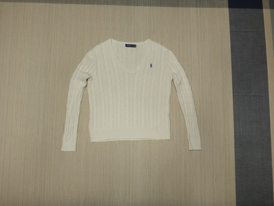 (M/66) 폴로랄프로렌 여성 브이넥 꽈배기 면 니트 상품이미지1