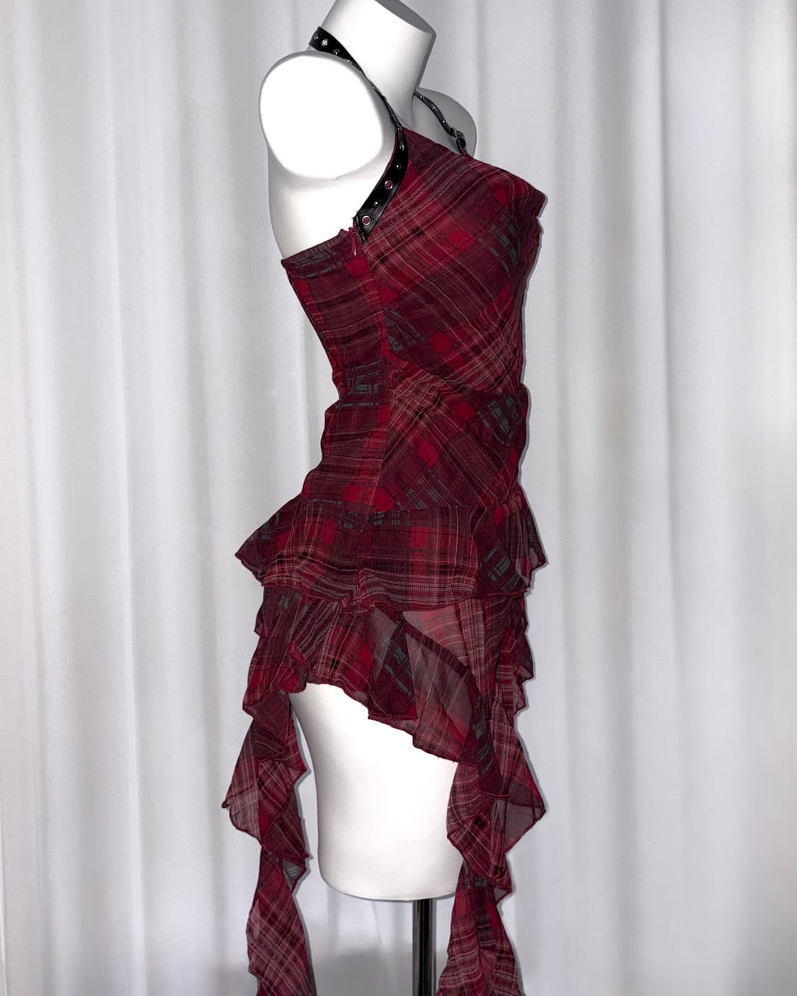 misako punk 나나 갸루 펑크 벨트 레드 체크 프릴 원피스 드레스 상품이미지6