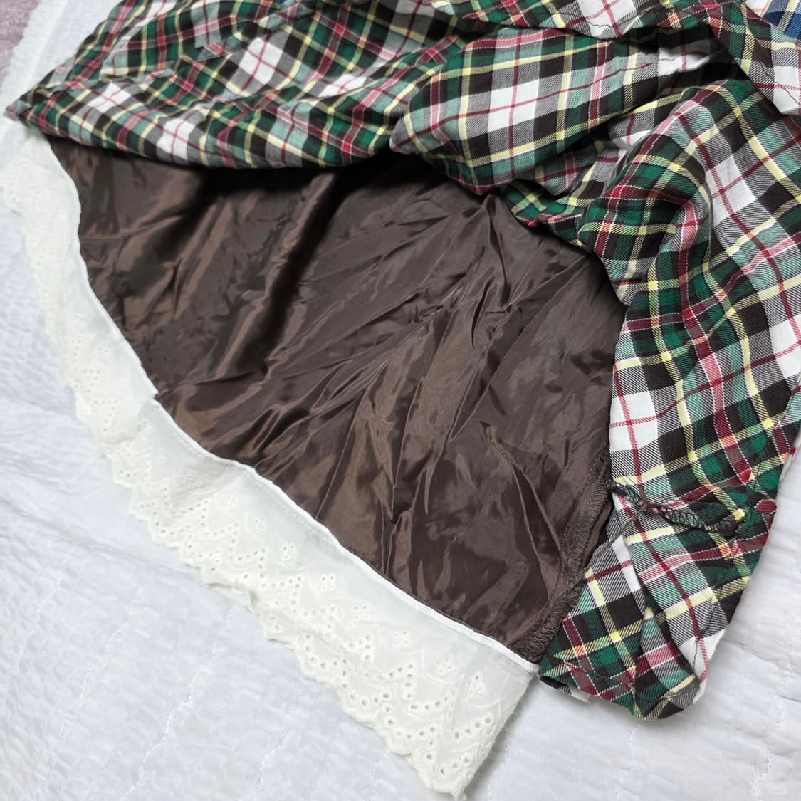 히피 패치워크 펀칭 캉캉 체크 모리걸 롱스커트 상품이미지2