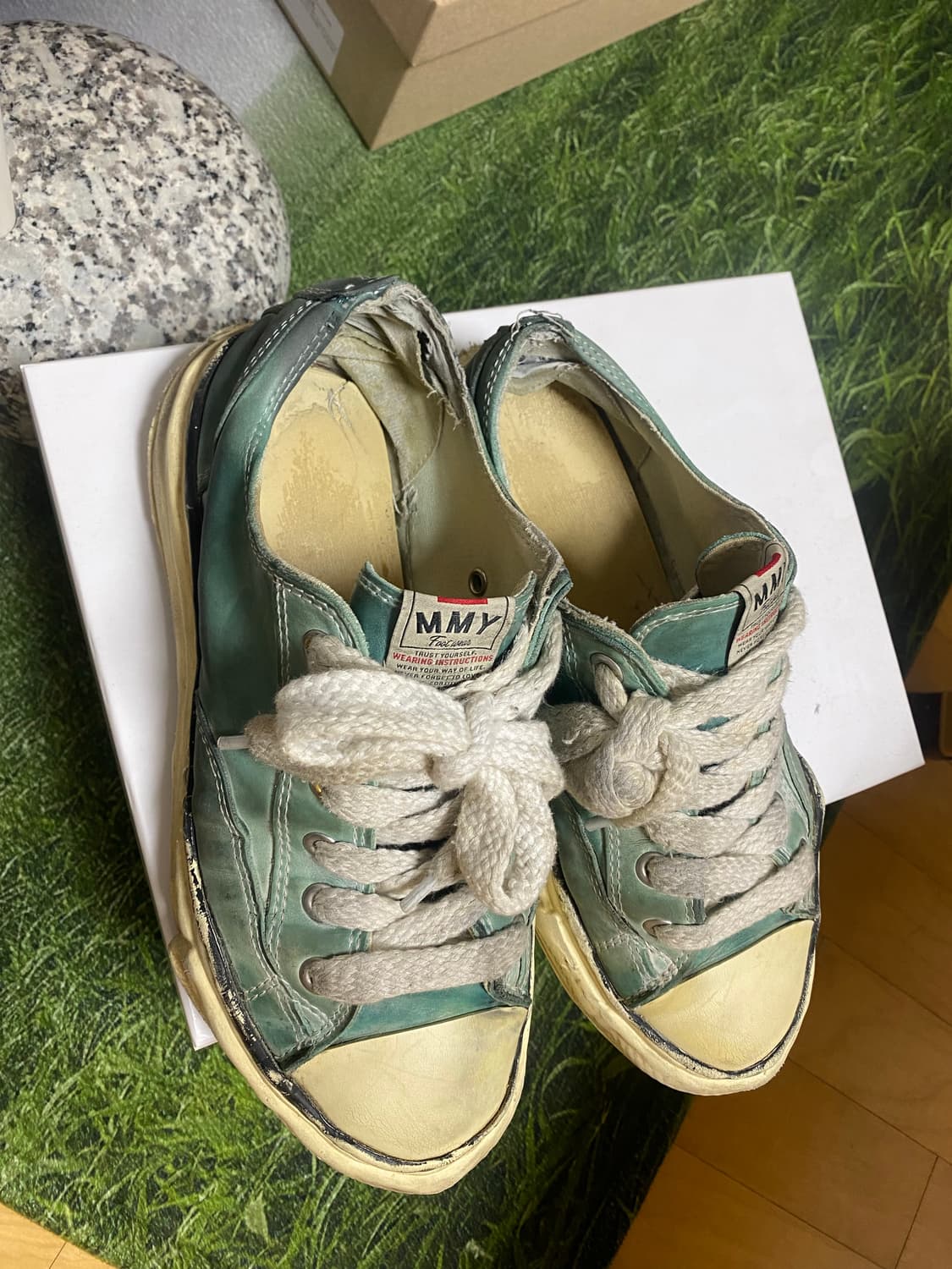 (GD 착용)미하라 야스히로 레더 로우탑 그린 42 상품이미지3