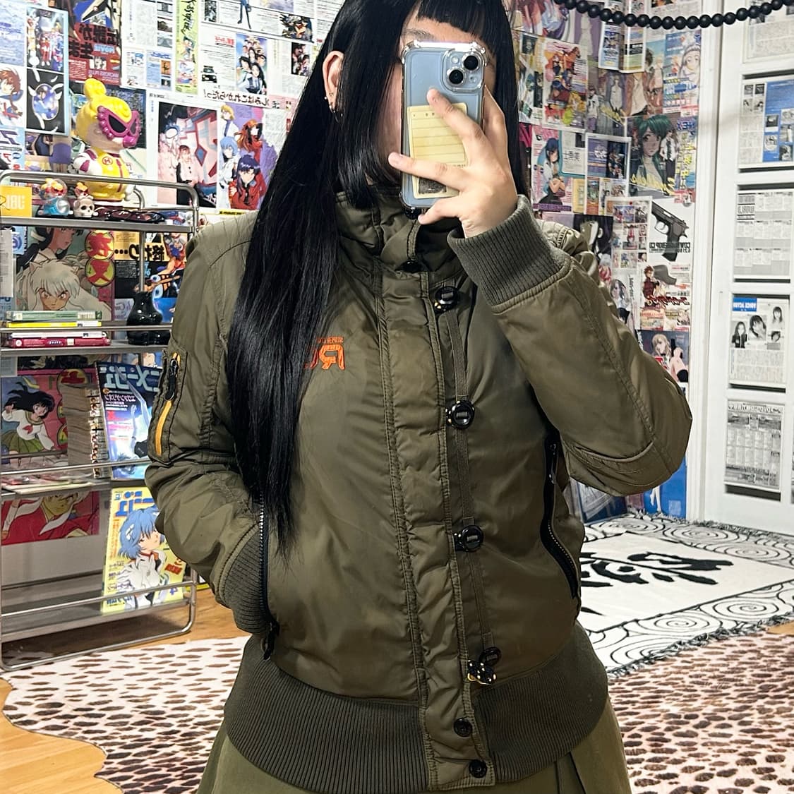 빈티지 카키 하이넥 누빔 항공 점퍼 상품이미지1