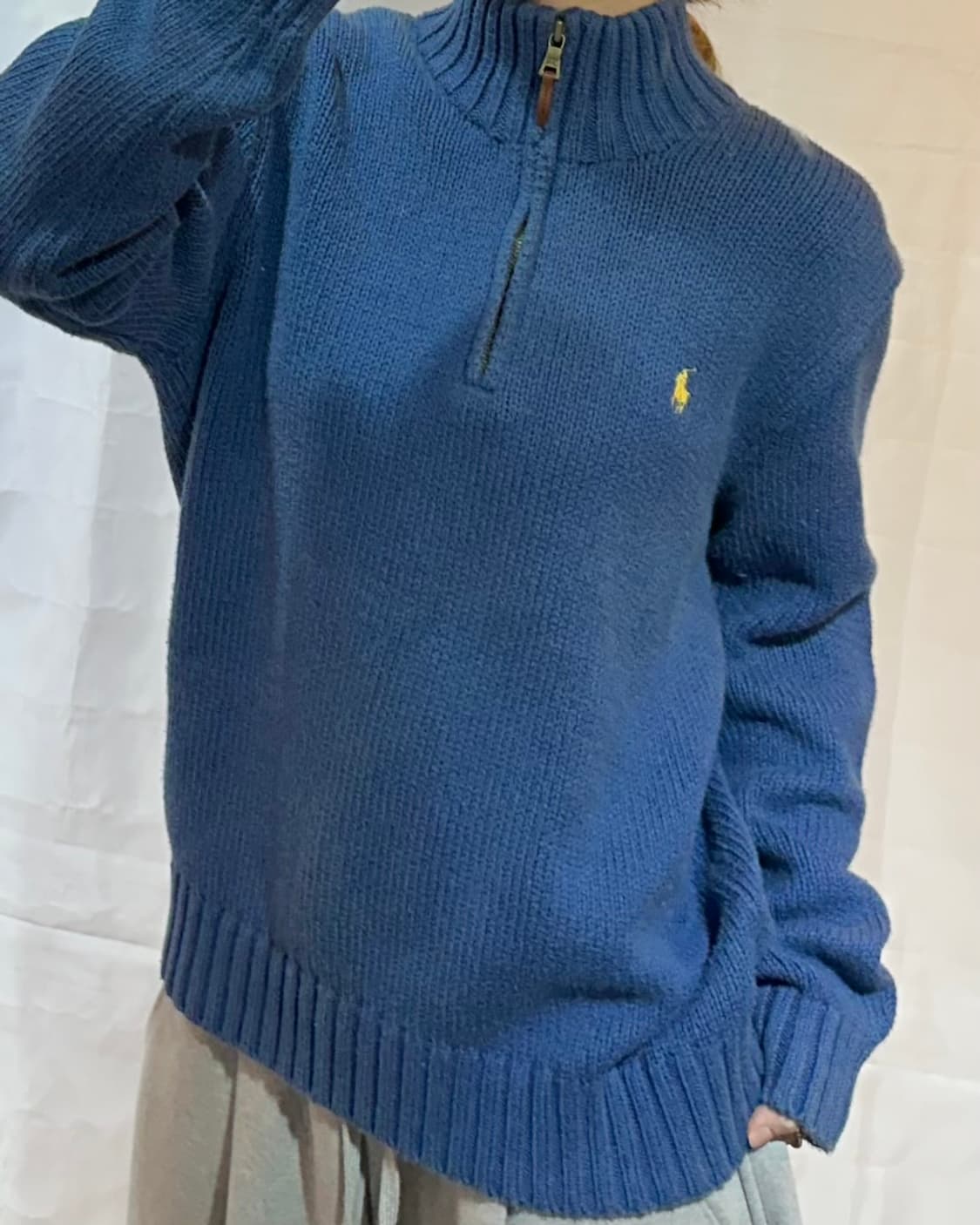 폴로랄프로렌 옐로우 포니 코튼 반집업 니트 상품이미지1