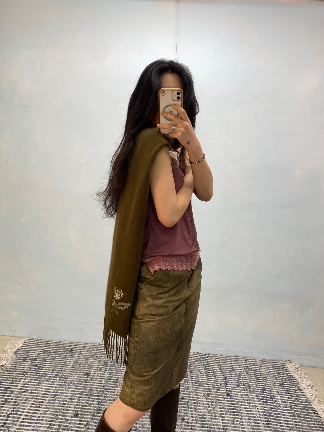 [8635](Dead stock)Chloe khaki muffler#_f 상품이미지1