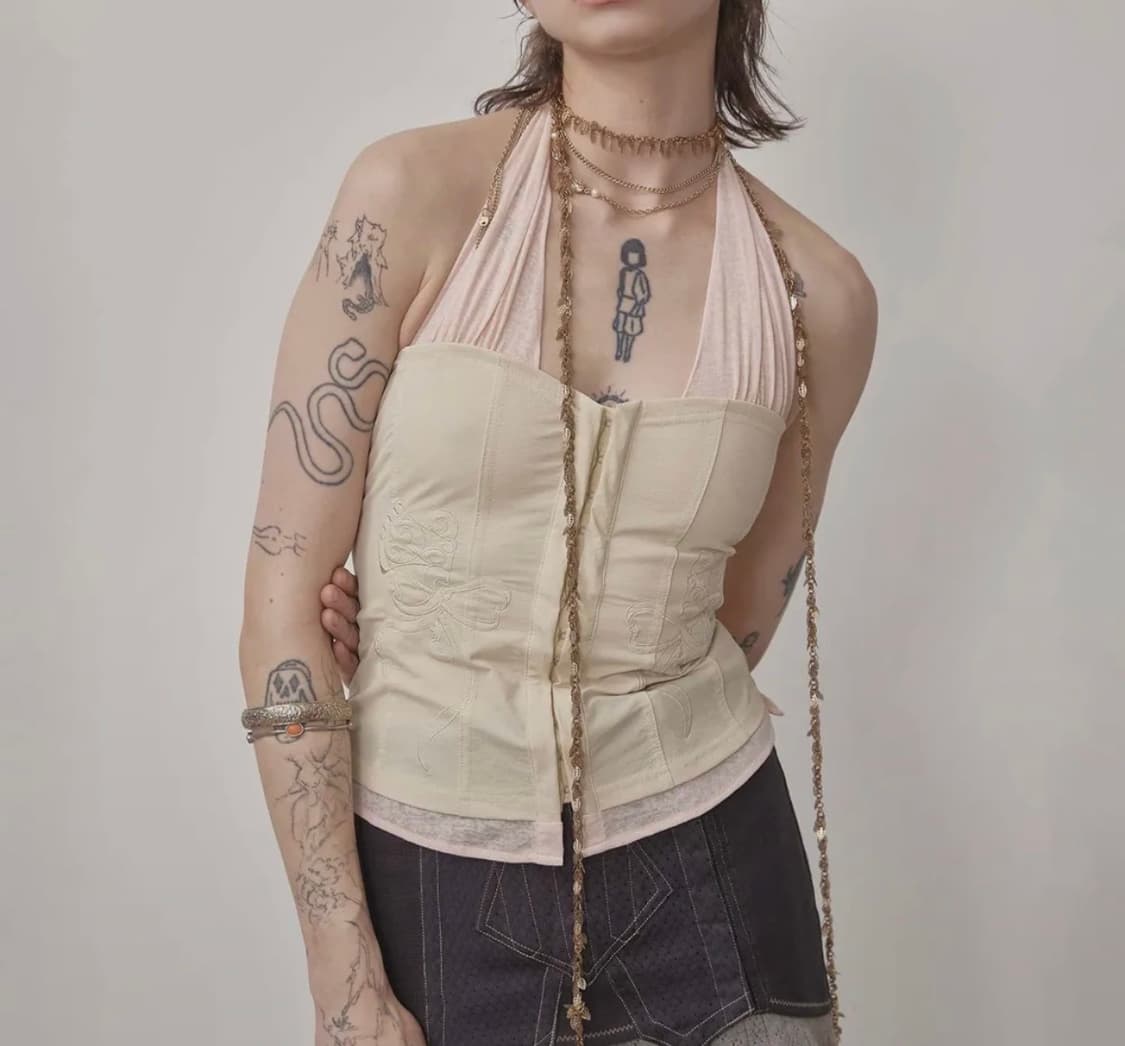 스컬프터Farm Corset Halter Top Raw/Baby Pink 상품이미지3
