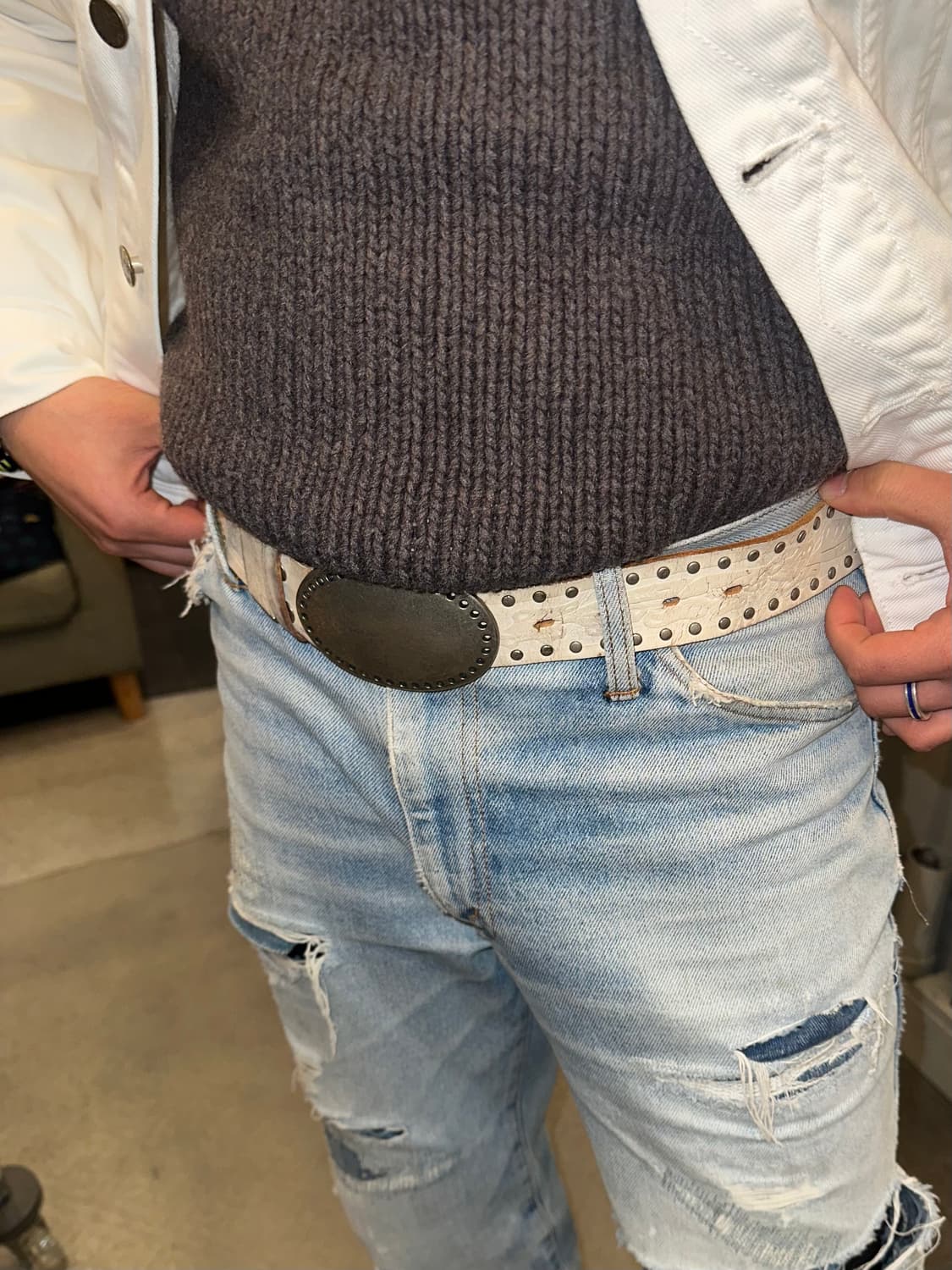 Big buckle Real leather stud patten belt 상품이미지1