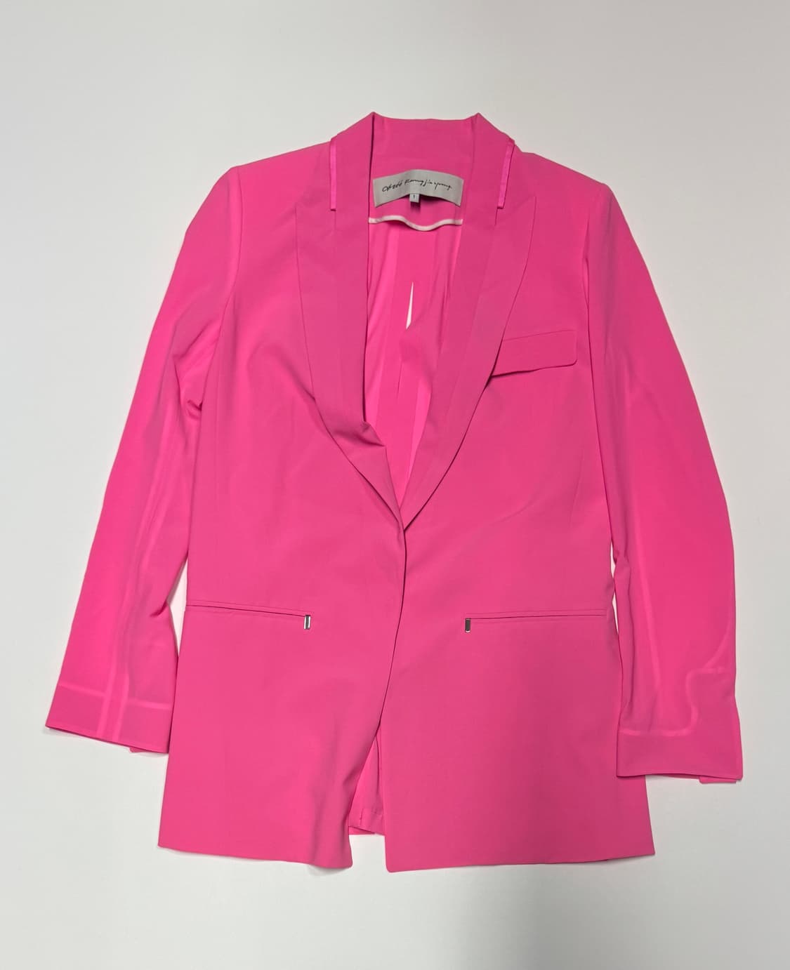 여성 오브제 뒷 트임 핑크 롱 자켓 55 하객룩 상품이미지1