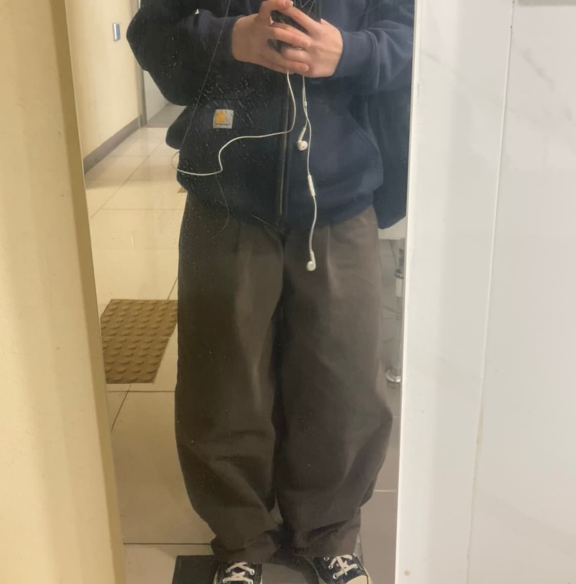 브라운 데님 팬츠 브라운 코튼 팬츠 원턱 브라운 팬츠 데님 커브드 데님 상품이미지1