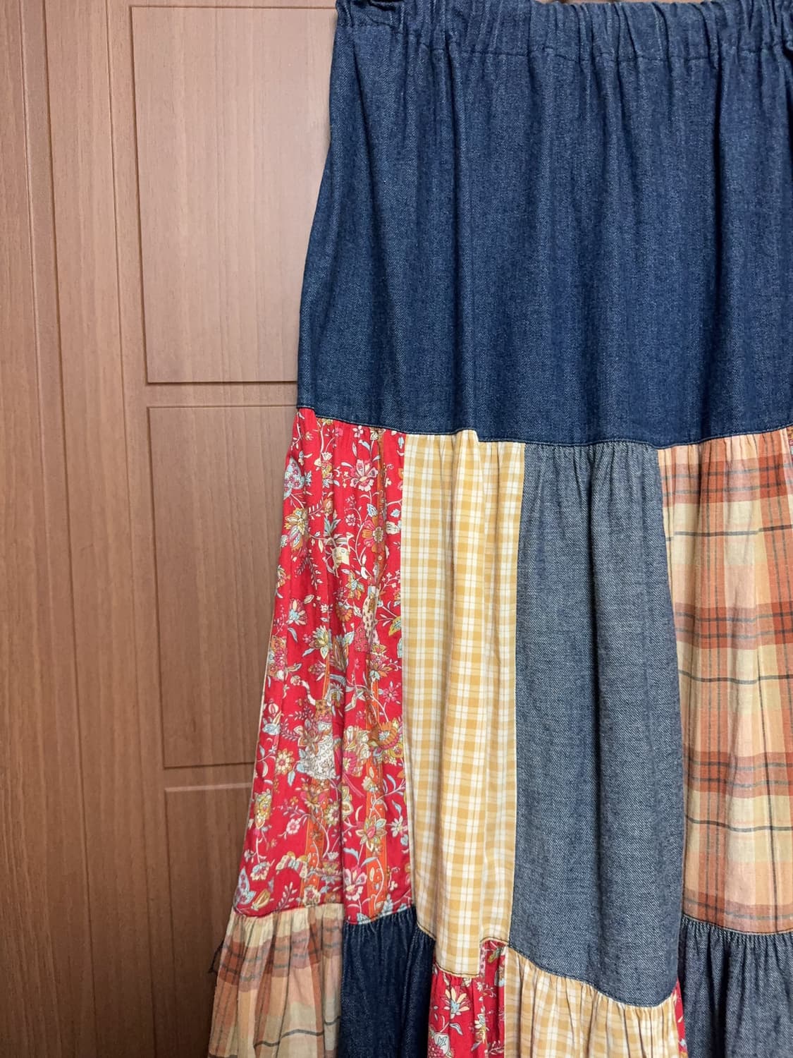 일본 빈티지 모리걸 하구미 패치워크 롱 스커트 체크 잔꽃 원피스 상품이미지2