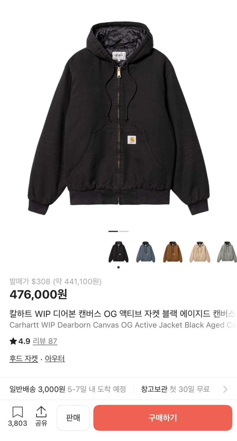 칼하트 wip OG 액티브 자켓 블랙 상품이미지1