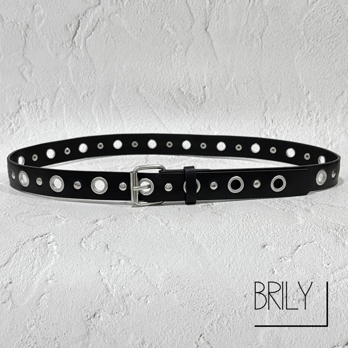 [Unisex] ANDY2 아일렛 티니 스터드 가죽 벨트 블랙 상품이미지4