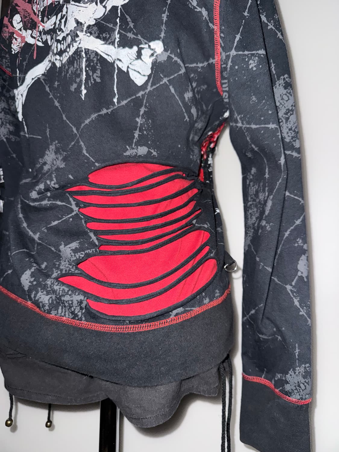 매드펑크 레드블랙 펑크 해골 후드집업 상품이미지10