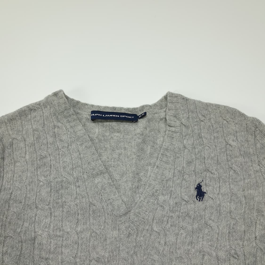 CL262 M 폴로 00s 울 브이넥케이블 멜란지그레이 니트 스웨터 상품이미지2